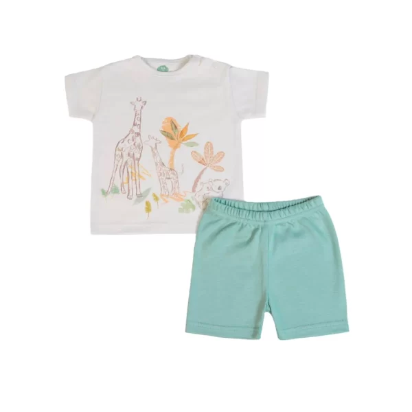 Set tricou & pantaloni scurți bumbac organic copii FS Baby - Ecru / Green