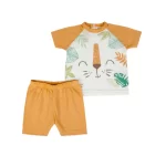 Set tricou & pantaloni scurți bumbac organic copii FS Baby - Offwhite / Orange